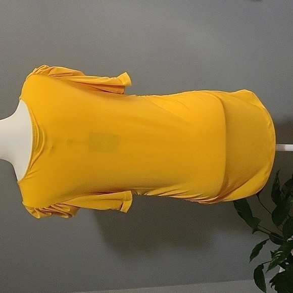 DKNY Banana Yellow PolySpandex Top with Ruched Sides and Sleeves - Size L - Picture 4 of 7